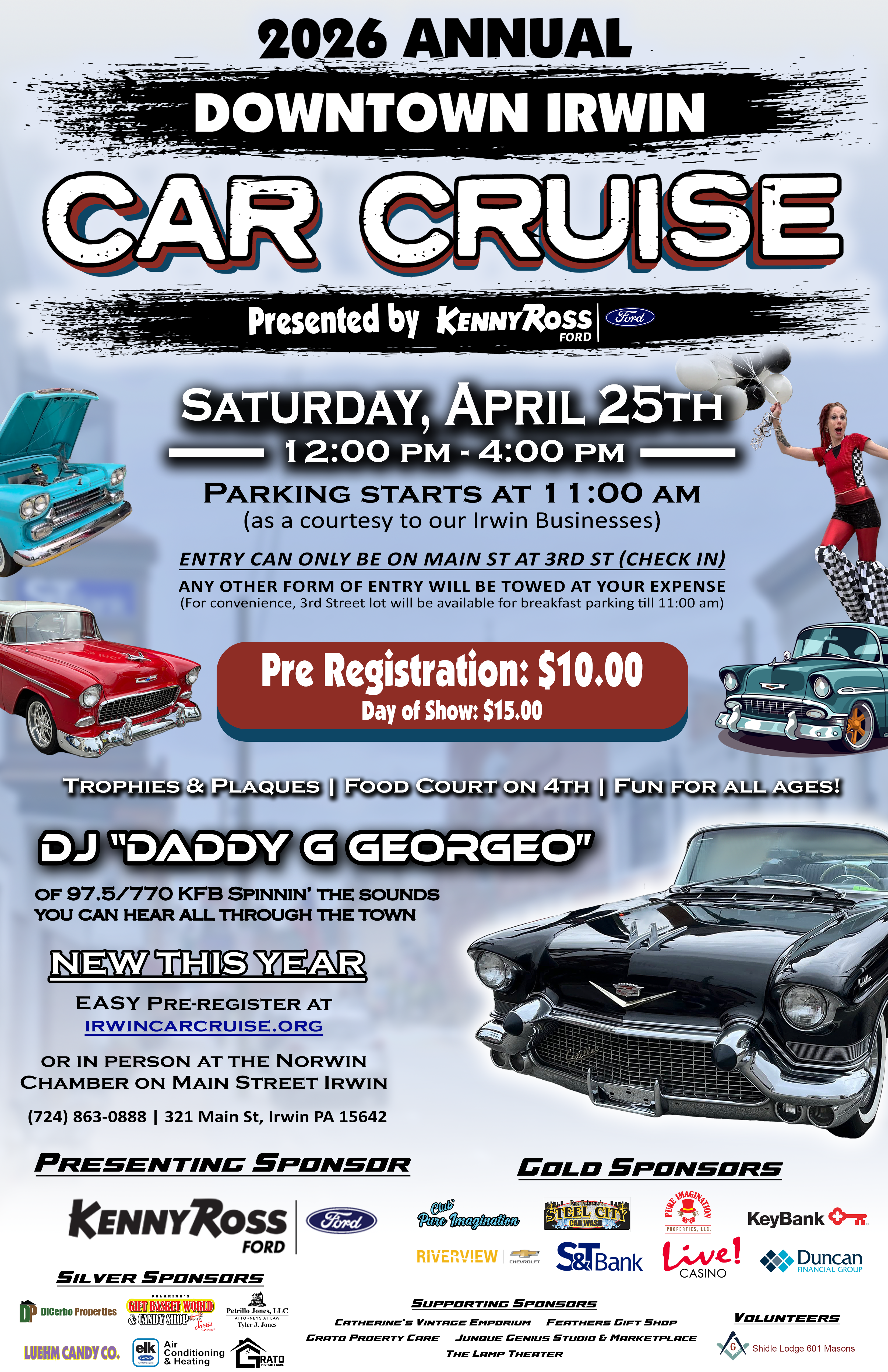 2026 Annual Downtown Irwin Car Cruise flyer